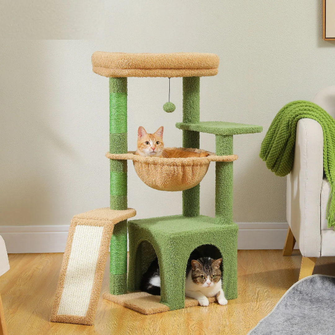 Arbre à Chat 92 cm – Tour Multifonction avec Hamac, Niche, Griffoir et Rampe d’Escalade