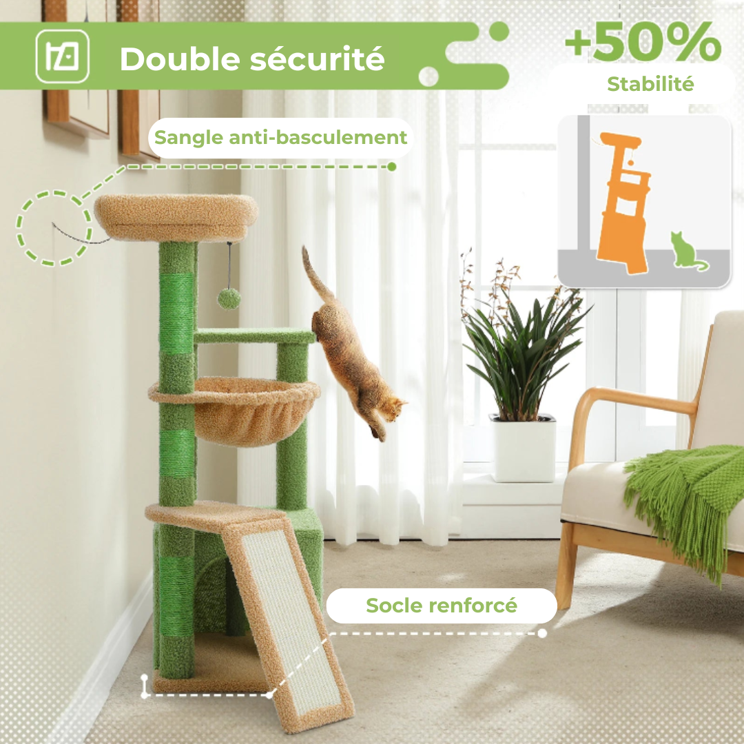 Arbre à Chat 92 cm – Tour Multifonction avec Hamac, Niche, Griffoir et Rampe d’Escalade