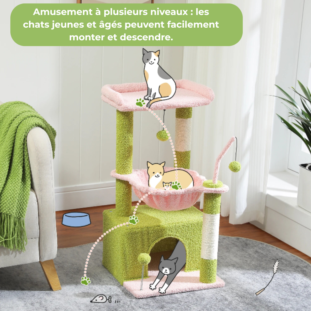 Arbre à Chat en Forme de Cactus – Tour Multifonction avec Hamac, Niche et Plateforme d’Observation
