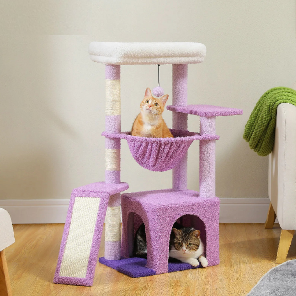 Arbre à Chat 92 cm – Tour Multifonction avec Hamac, Niche, Griffoir et Rampe d’Escalade