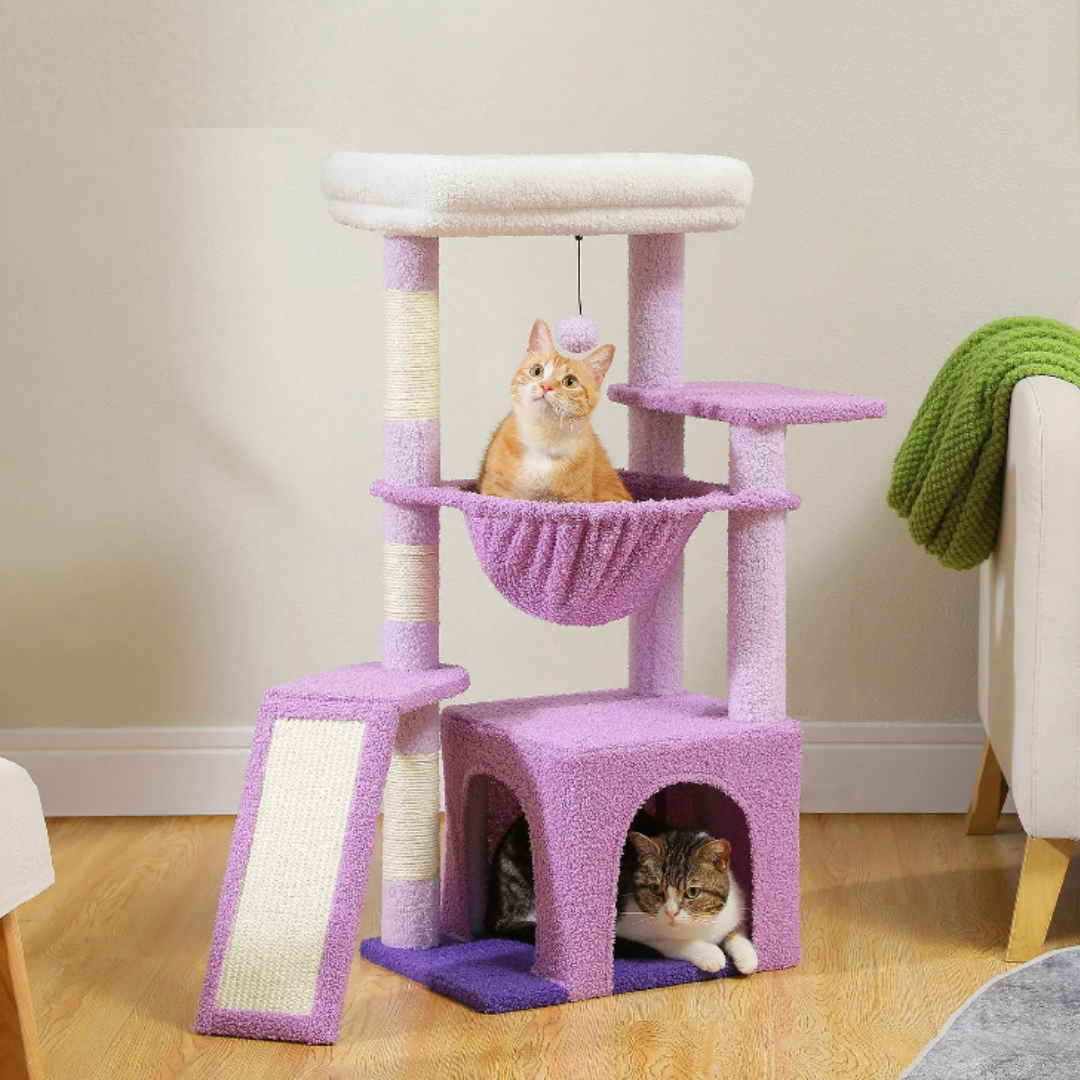 Arbre à Chat 92 cm – Tour Multifonction avec Hamac, Niche, Griffoir et Rampe d’Escalade
