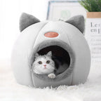 Maison Douillette pour Chat – Panier Fermé en Peluche avec Oreilles de Chat