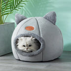 Maison Douillette pour Chat – Panier Fermé en Peluche avec Oreilles de Chat