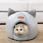 Maison Douillette pour Chat – Panier Fermé en Peluche avec Oreilles de Chat