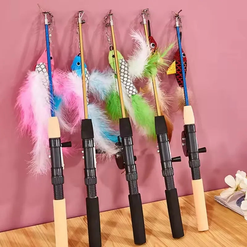 Canne à Pêche Interactive pour Chat – Jouet Poisson avec Plumes