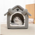 Maison en Peluche pour Chat – Niche Douillette et Fermée en Forme de Maisonnette