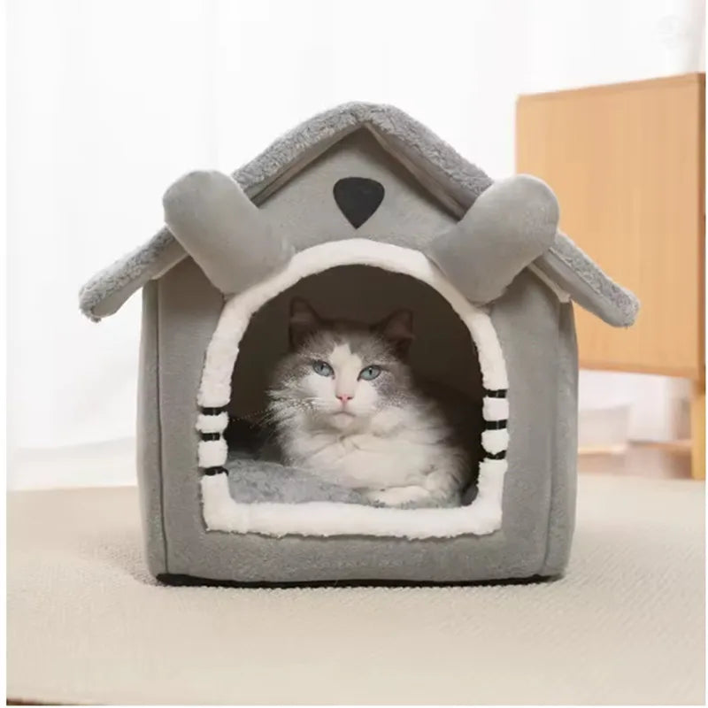 Maison en Peluche pour Chat – Niche Douillette et Fermée en Forme de Maisonnette