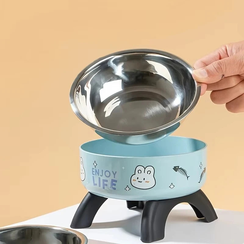 Gamelle Antidérapante pour Chat – Bol en Acier Inoxydable avec Support Élevé