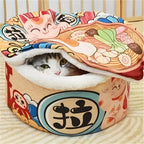 Panier Ramen Noodle pour Chat – Lit Douillet en Peluche avec Couvercle Amovible