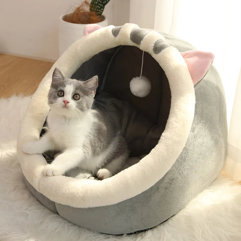 Maison Douillette pour Chat – Panier Fermé en Peluche Design Confortable