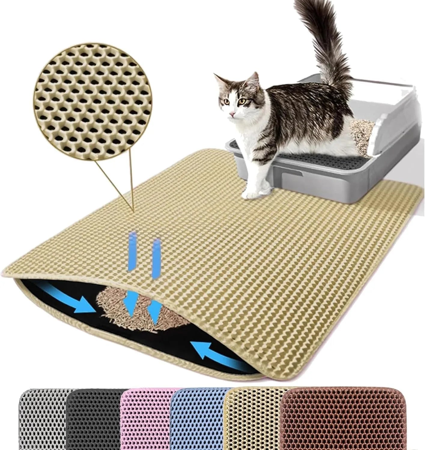 Tapis de Litière pour Chat – Capture Efficace de Tous Types de Litière | Antidérapant & Facile à Nettoyer
