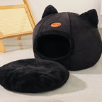 Maison Douillette pour Chat – Panier Fermé en Peluche avec Oreilles de Chat
