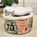Panier Ramen Noodle pour Chat – Lit Douillet en Peluche avec Couvercle Amovible