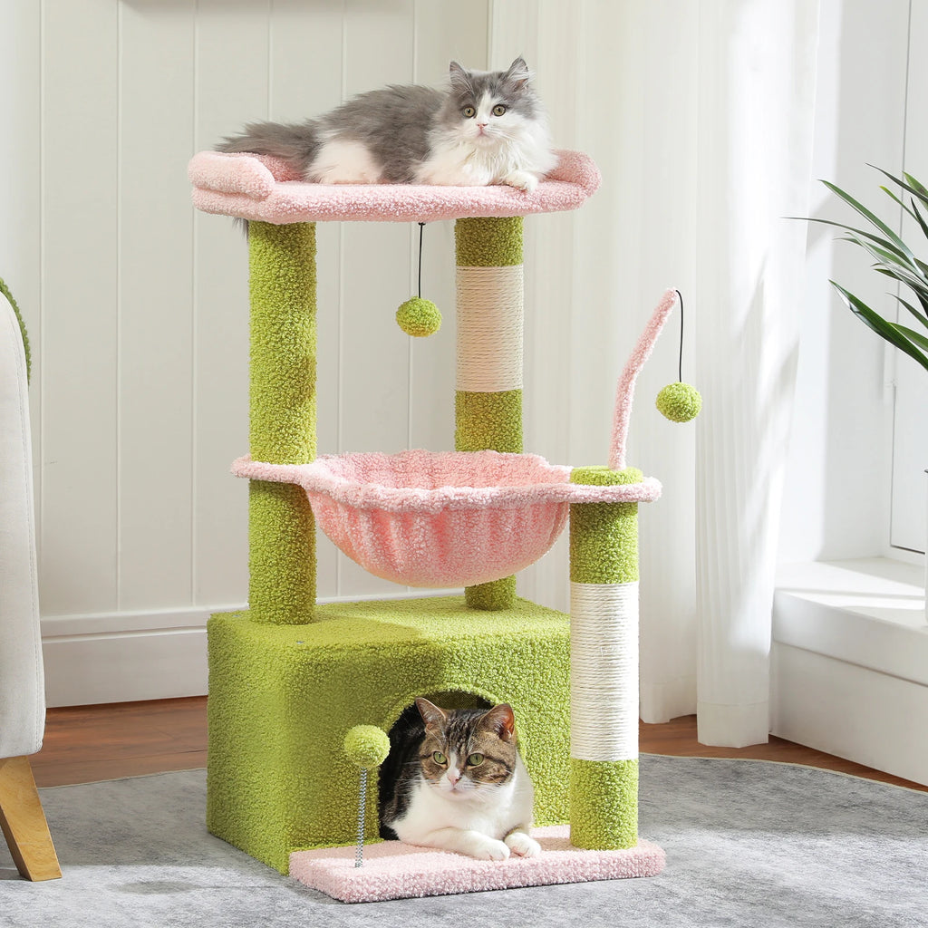 Arbre à Chat en Forme de Cactus – Tour Multifonction avec Hamac, Niche et Plateforme d’Observation