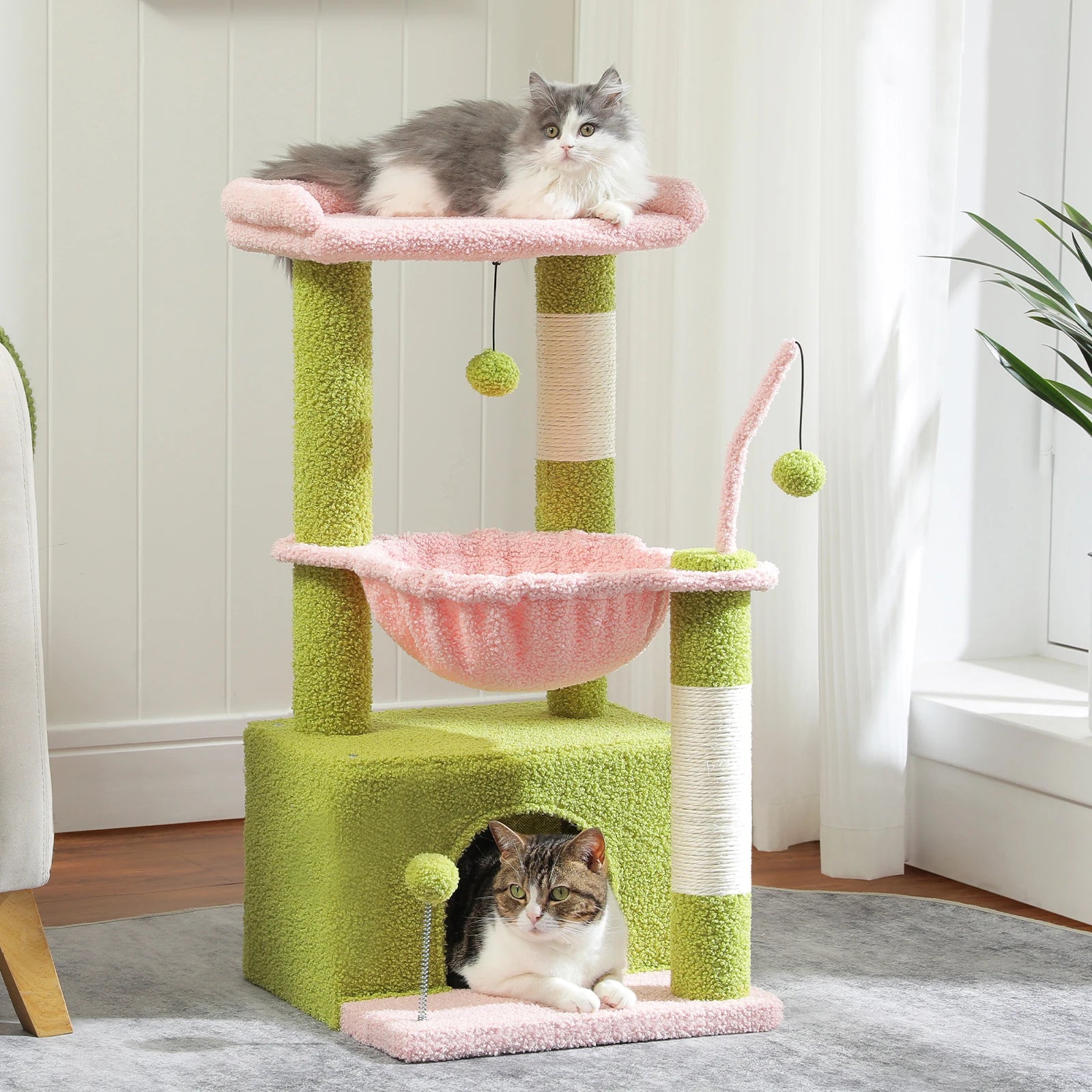 Arbre à Chat en Forme de Cactus – Tour Multifonction avec Hamac, Niche et Plateforme d’Observation