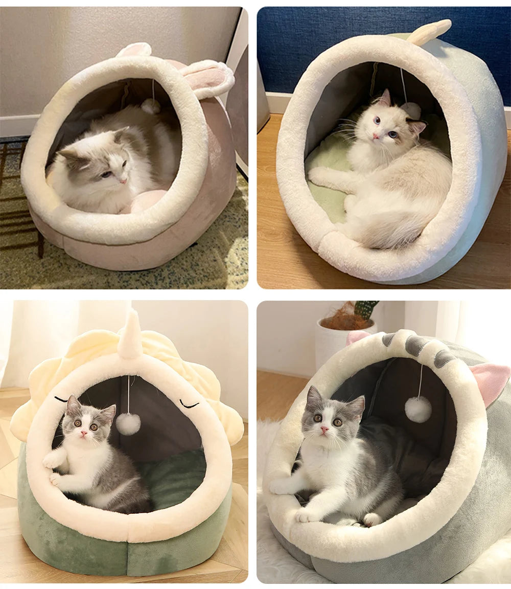 Maison Douillette pour Chat – Panier Fermé en Peluche Design Confortable