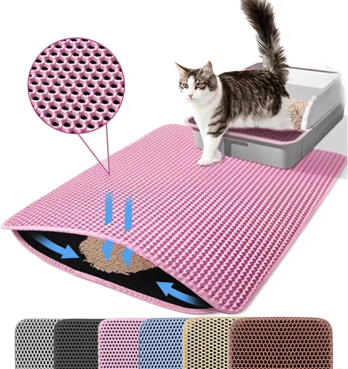 Tapis de Litière pour Chat – Capture Efficace de Tous Types de Litière | Antidérapant & Facile à Nettoyer