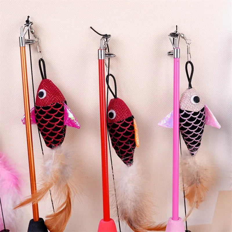 Canne à Pêche Interactive pour Chat – Jouet Poisson avec Plumes
