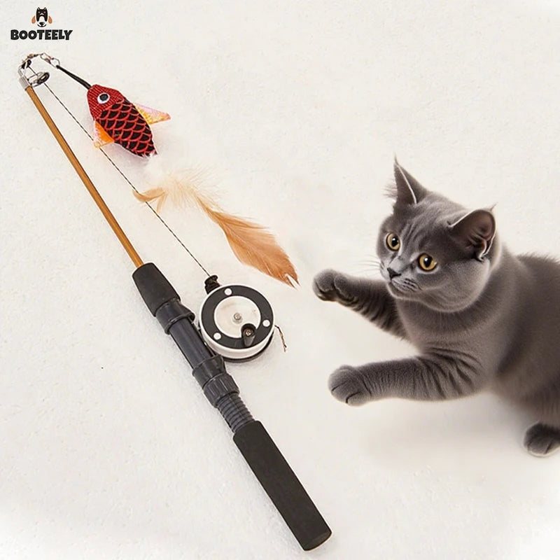 Canne à Pêche Interactive pour Chat – Jouet Poisson avec Plumes