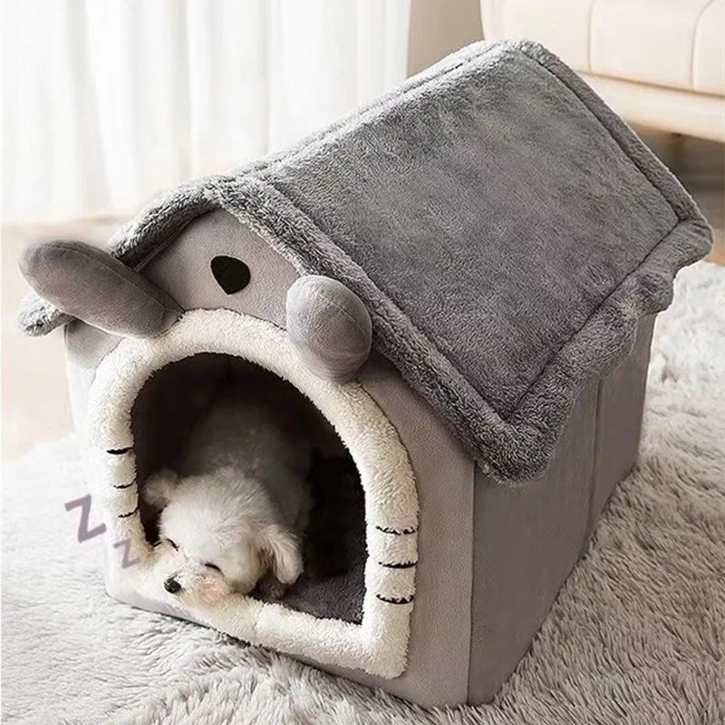 Maison en Peluche pour Chat – Niche Douillette et Fermée en Forme de Maisonnette
