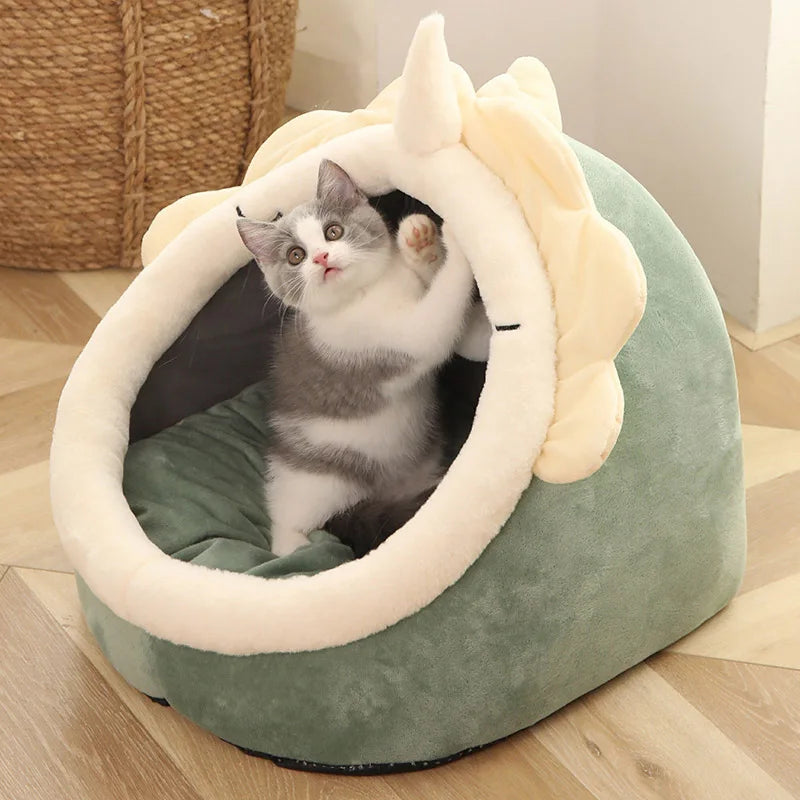 Maison Douillette pour Chat – Panier Fermé en Peluche Design Confortable