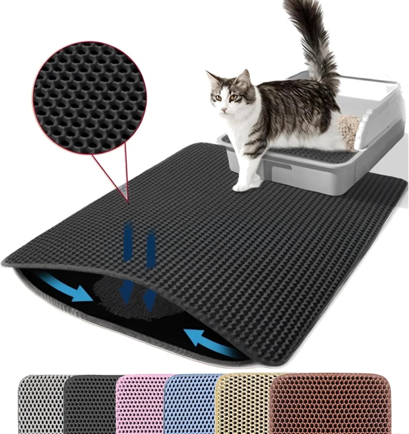Tapis de Litière pour Chat – Capture Efficace de Tous Types de Litière | Antidérapant & Facile à Nettoyer