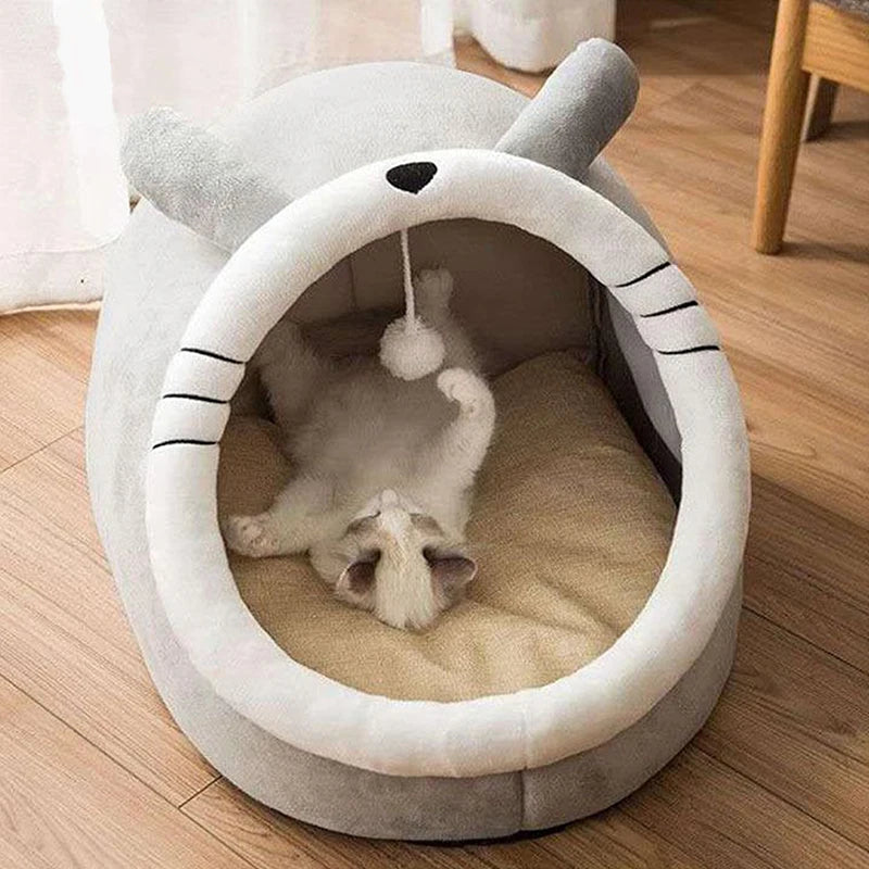 Maison Douillette pour Chat – Panier Fermé en Peluche Design Confortable