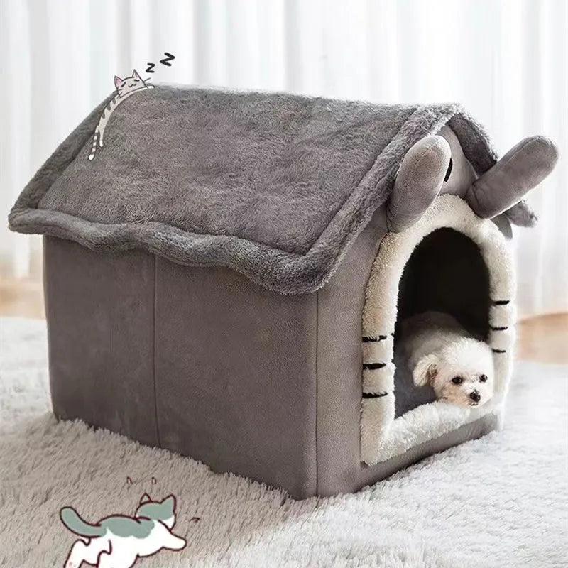 Maison en Peluche pour Chat – Niche Douillette et Fermée en Forme de Maisonnette