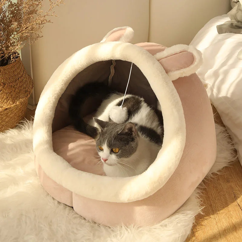 Maison Douillette pour Chat – Panier Fermé en Peluche Design Confortable