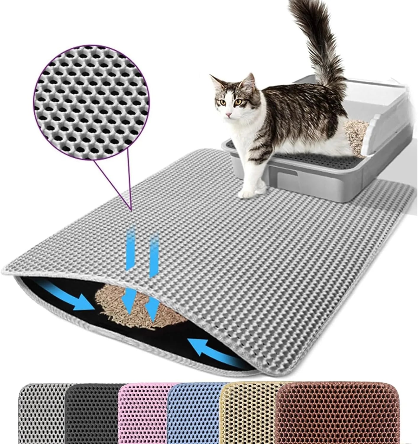 Tapis de Litière pour Chat – Capture Efficace de Tous Types de Litière | Antidérapant & Facile à Nettoyer